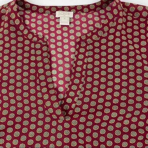 J Crew Blouse Womens Medium Red Blue Yellow Vneck Long Sleeve - Picture 4 of 9